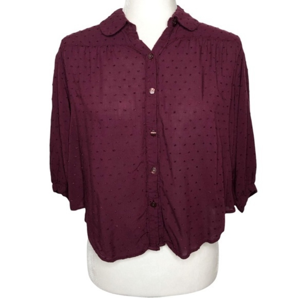 Free People Cropped Boho Blouse | 100% Rayon | Oversized w/ Balloon Sleeves | XS